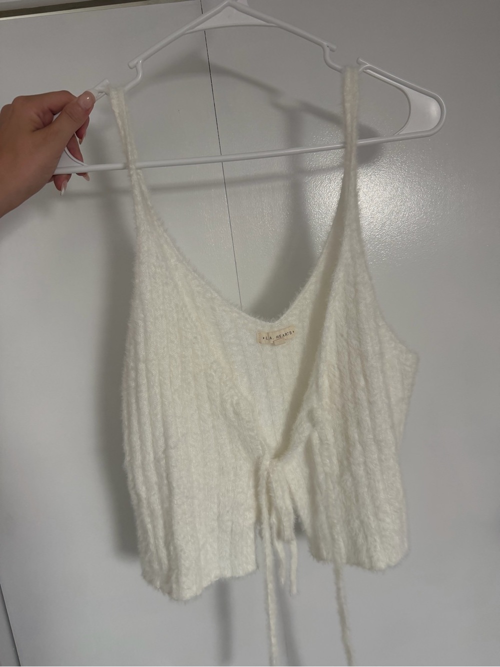 La Hearts Cream Knit Tie-Front Tank